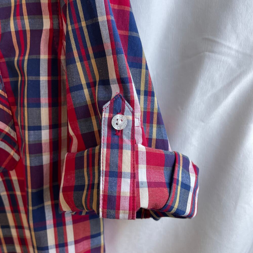 English Laundry Kids Plaid Button Up‎ Western Cowboy 3/4 Roll Tab Sleeve Sz 16 - Picture 3 of 7